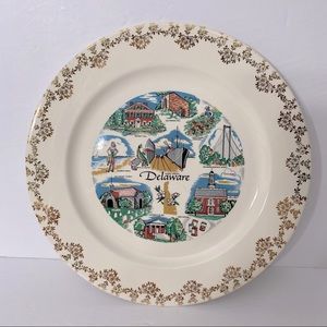 Vintage Eastern China Delaware State Collector Plate Landmarks 22k Gold Trimming